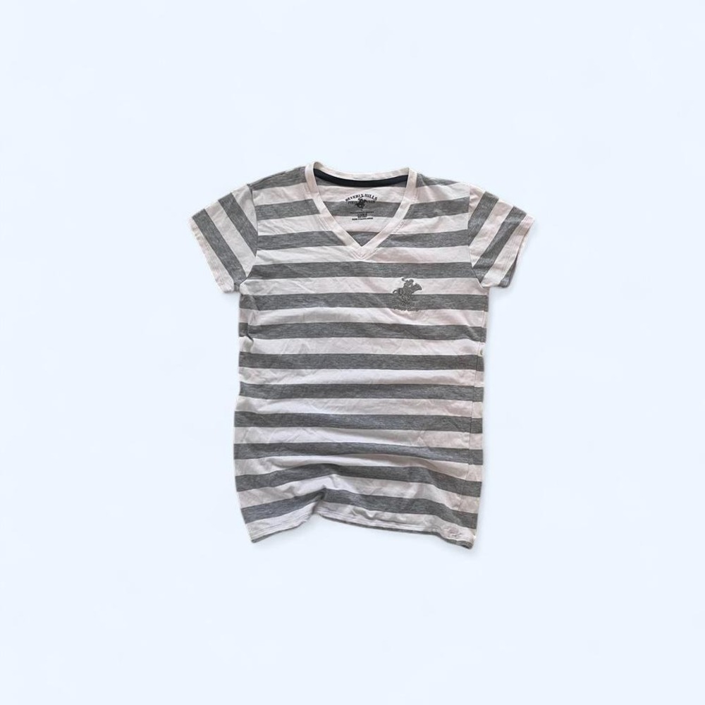 Grey + white striped tee size S by Beverly Hills Polo Club